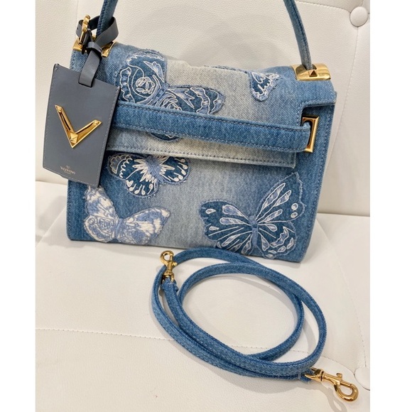 VALENTINO Denim Butterfly Applique Bag - Picture 6 of 8